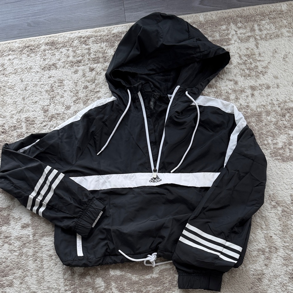 Adidas Black and White Hooded Jacket